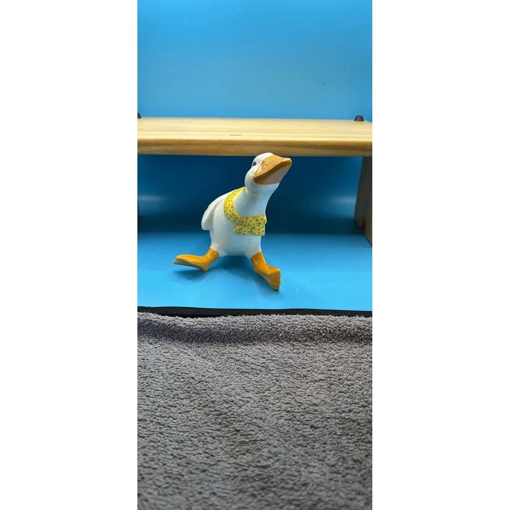 Vintage Glossy White Ceramic goose Figurine Yellow Accents Animal wall Decor